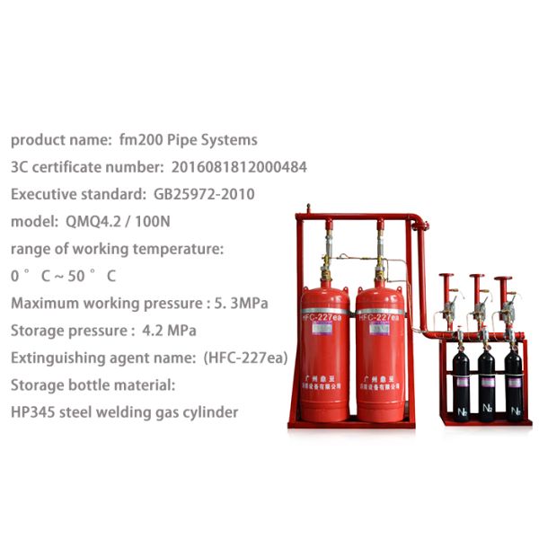 950kg/m3 4.2Mpa CCC 100L FM200 Fire Fighting System