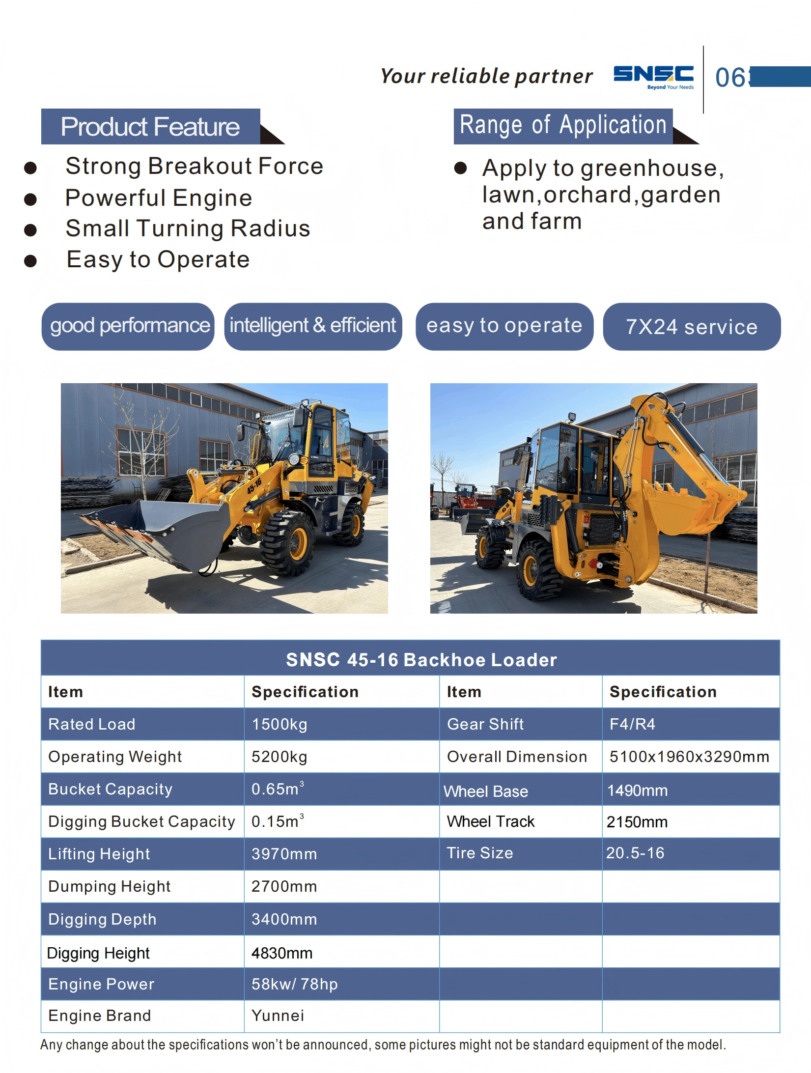 Powerful and Durable 45-16 Wheel Loader Diesel Engine and Human Engineering Design for Easy Operation