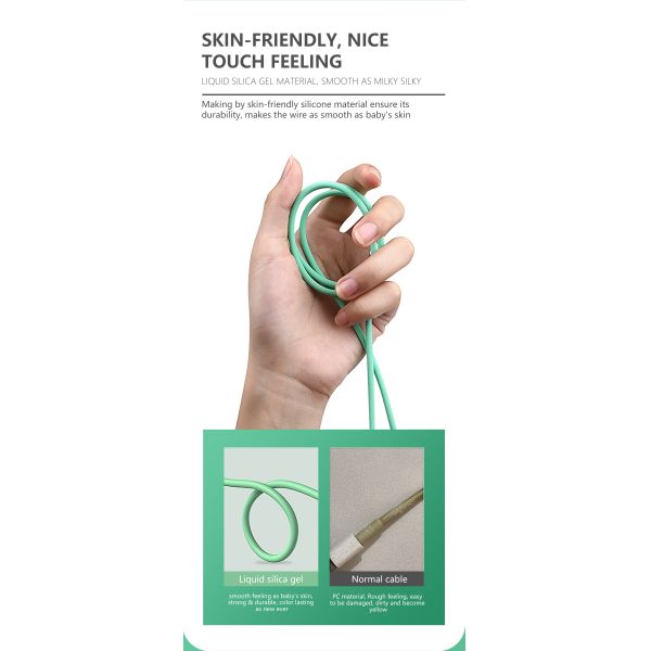 Soft Liquid Silicone Usb A To Usb C Cable , 5V 3A 3ft Green Usb Cable