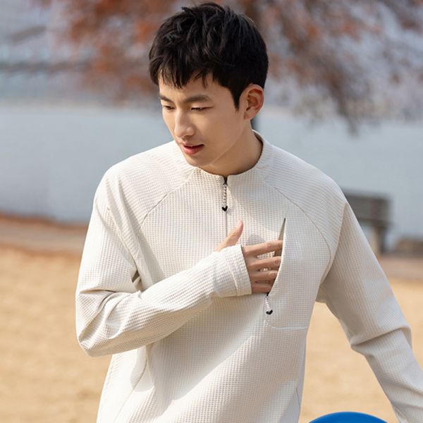 Custom OEM Stand Collar Long Sleeve Tee Antibacterial Quick Dry 100% Polyester Luxury Grid Sport Shirt