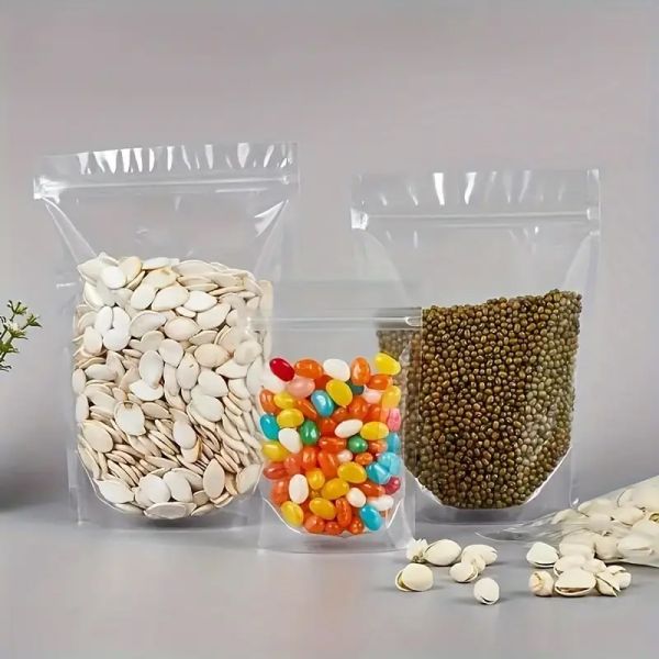 Lightweight Portable Eight Sided Frosted Transparent Flat Bottom Pouch Stand Zipper Plastic Bag for Food Storage