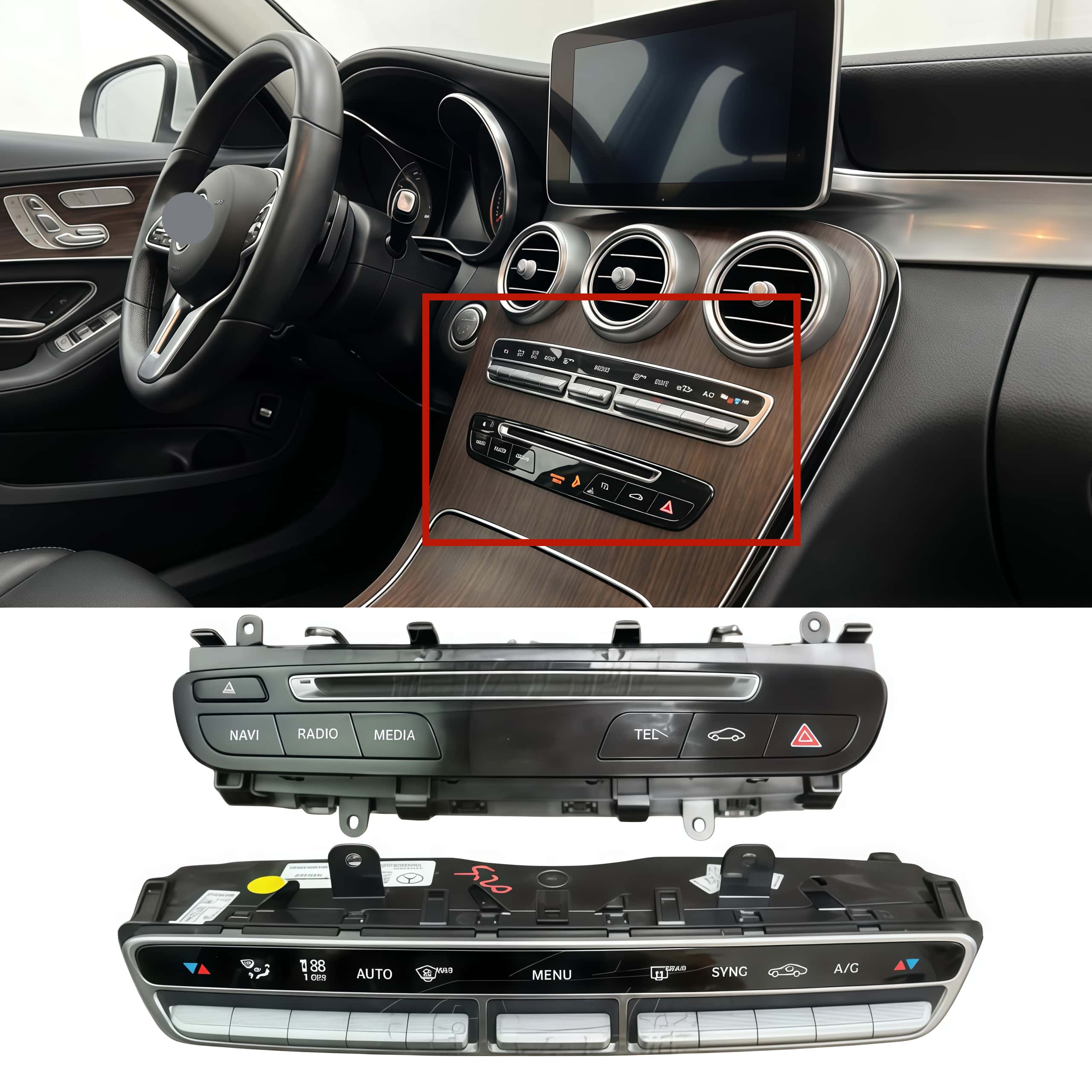 AC Control Panel + CD Host Switch + Mouse Controller for Mercedes Benz C200 C300 C400 W205 OEM Spec Touch Responsive Plug & Play