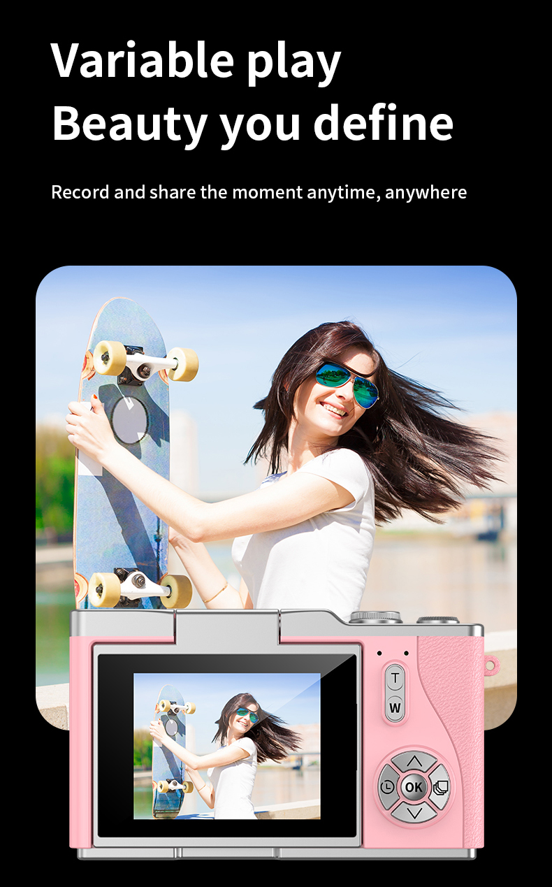 Portable CCD Vlog Camera 4K Dual Function Photo Video 2.4 Inch Rotating Screen Electronic Anti Shake 8X Optical Zoom Selfie for