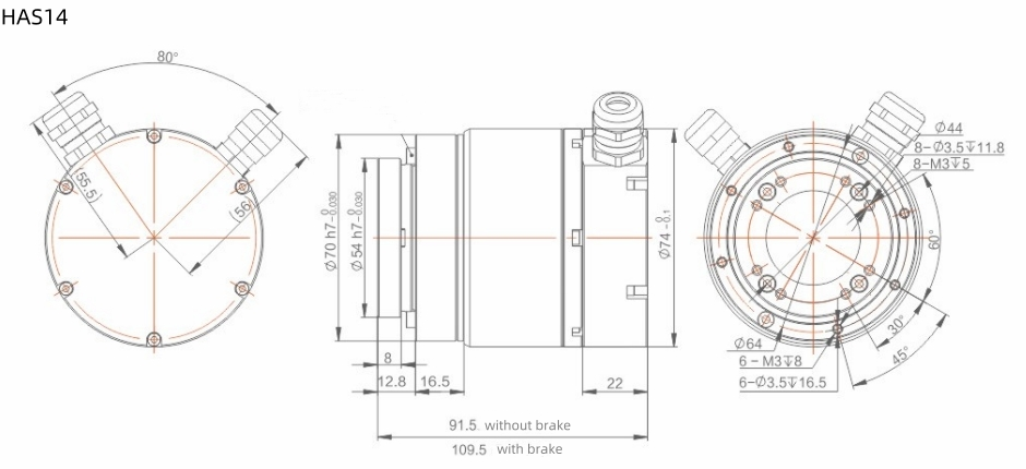 High Positional Accuracy Servo Rotary Actuator Robotic Arm Motor Side Outlet