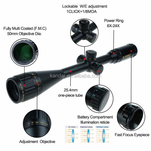 KB 6-24X50AOME Hunting Scope Adjustable Parallax and Long Range Objective