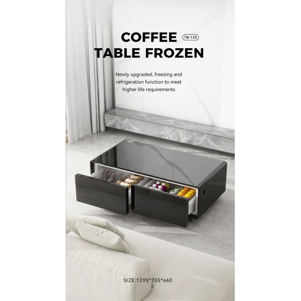 Multifunctional Mini Refrigerator Table with Interactive Touch Screen and Metal Frame
