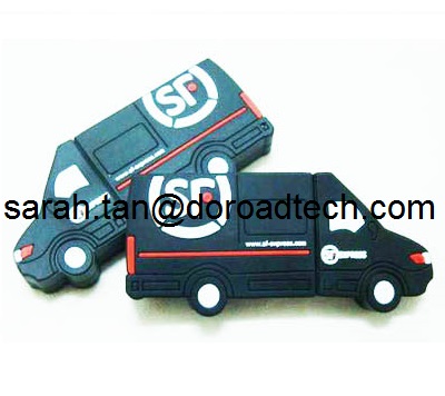 Customized Car Shaped PVC USB Flash Disk, 100% Original and New Memory Chip