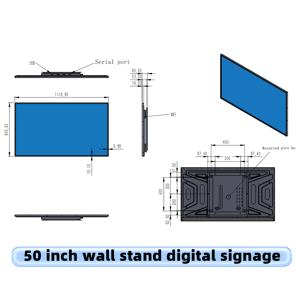 50 Inch Cloud-Based Content Management Split-Screen Functionality Wall-Mounted