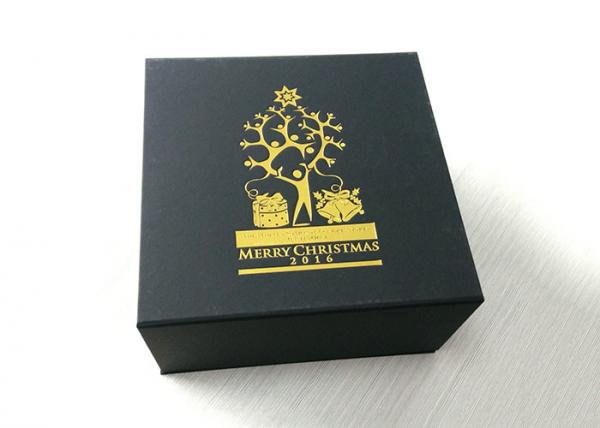 Buy Custom Gold Stamping Logo Present Gift Box , Xmas Black Folding Carton Box at wholesale prices