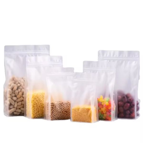 Clear Transparent Zip Lock Plastic Stand up Flat Bottom Plastic Bags for Dry Fruit Food Rice Packaging