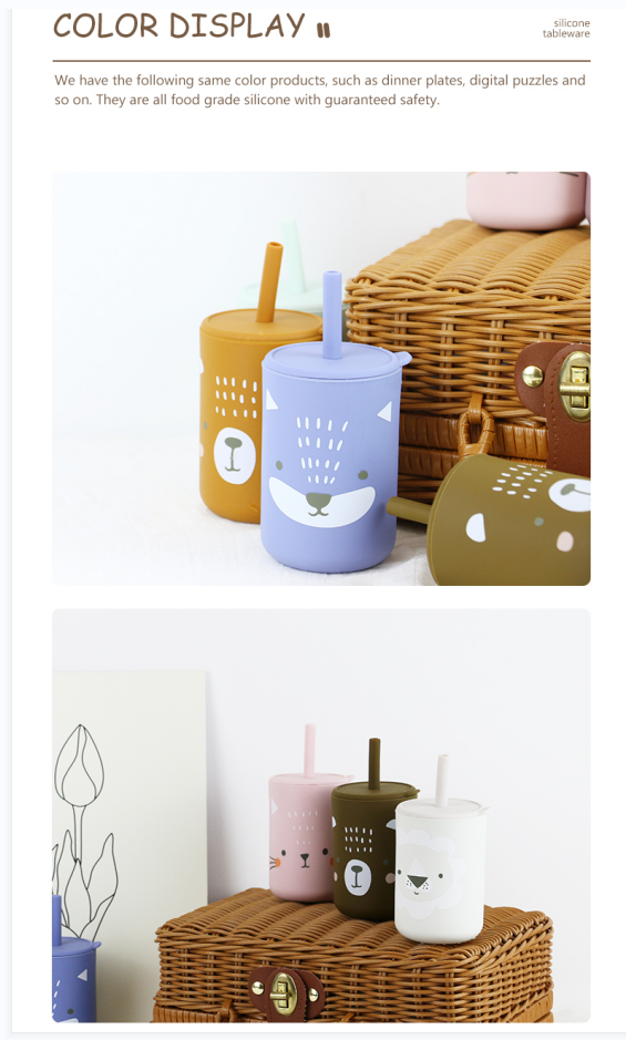 Wholesale Available Printed Silicone Drinking Cup With Straw - High Durability unbreakable silicone sippy cup