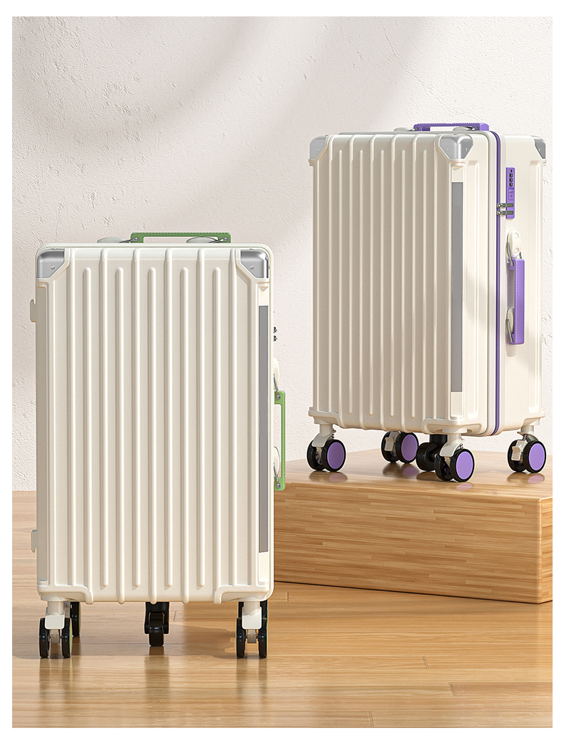 White luggage with color matched details