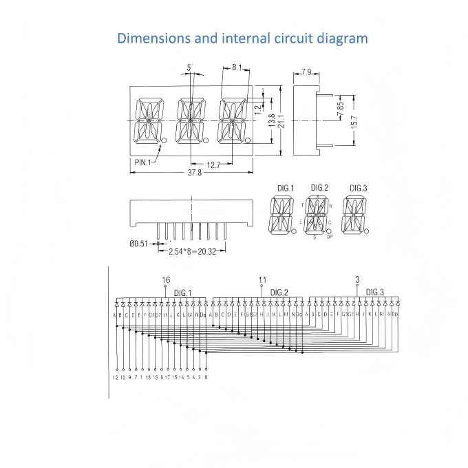0.54 Inch 3 digit 14 Segment LED Alphanumeric Display