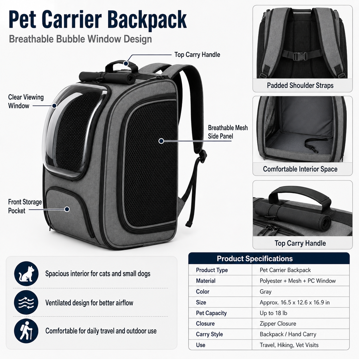 Space Capsule Cat Backpack Carrier with Transparent Bubble Window, Comfortable Breathable Pet Travel Backpack for Cats and Small Dogs, Outdoor Walking