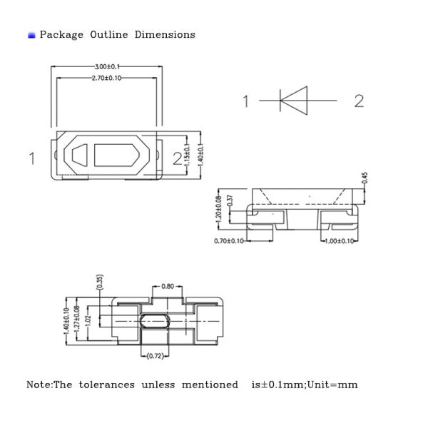 Stable 3014 Side View SMD LED 20mA Low Power 120 Degree View Angle