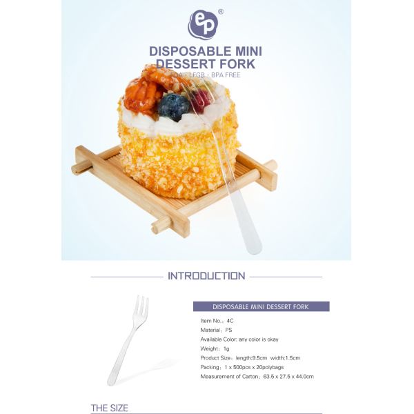 Food grade eco-friendly disposable ps material plastic two prong fork