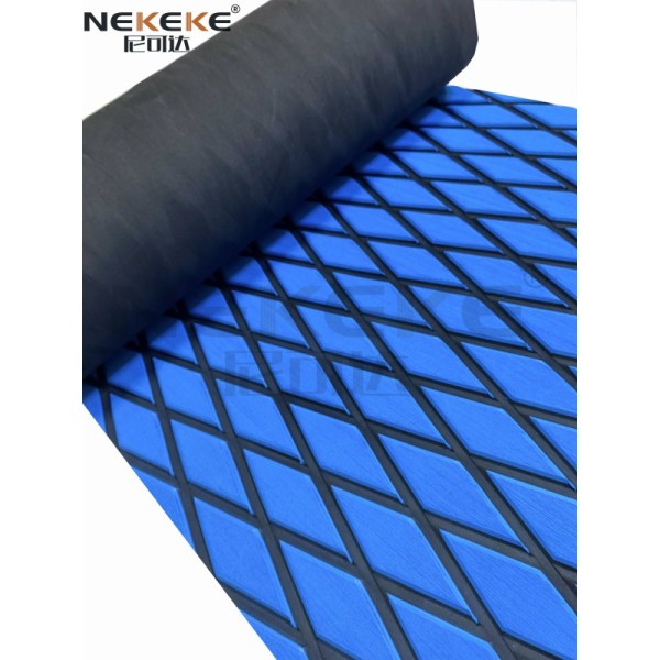 Self Adhesive EVA Deck Sheet showing blue base with black diamond pattern texture