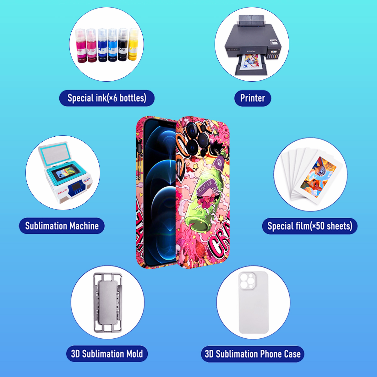 Multi-Color 3D Sublimation Printing Machine with 360° Vacuum Full-Wrap Technology and 110-240V AC Wide Voltage