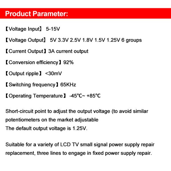 Step Down Power Module CA-1239 Adjustable Buck Converter 5-15V Input 1.25V/1.5V/1.8V/2.5V/3.3V/5V Output