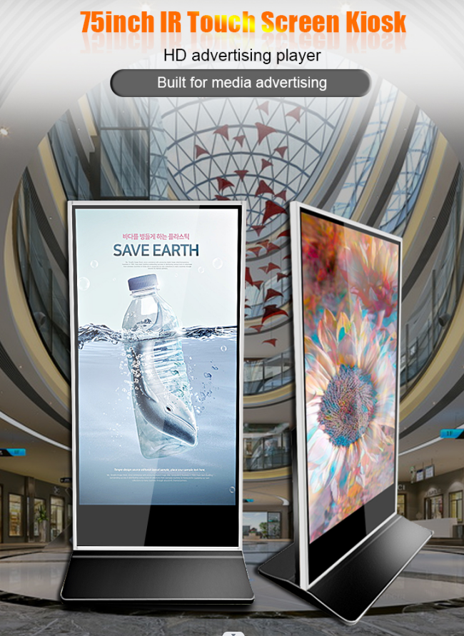 Floor Standing Digital Kiosk Display 75 Inch Large Screen