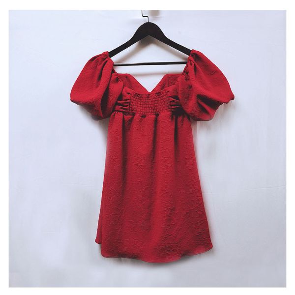Big Puff Sleeves Solid Color Polyester Jacquard Blouse