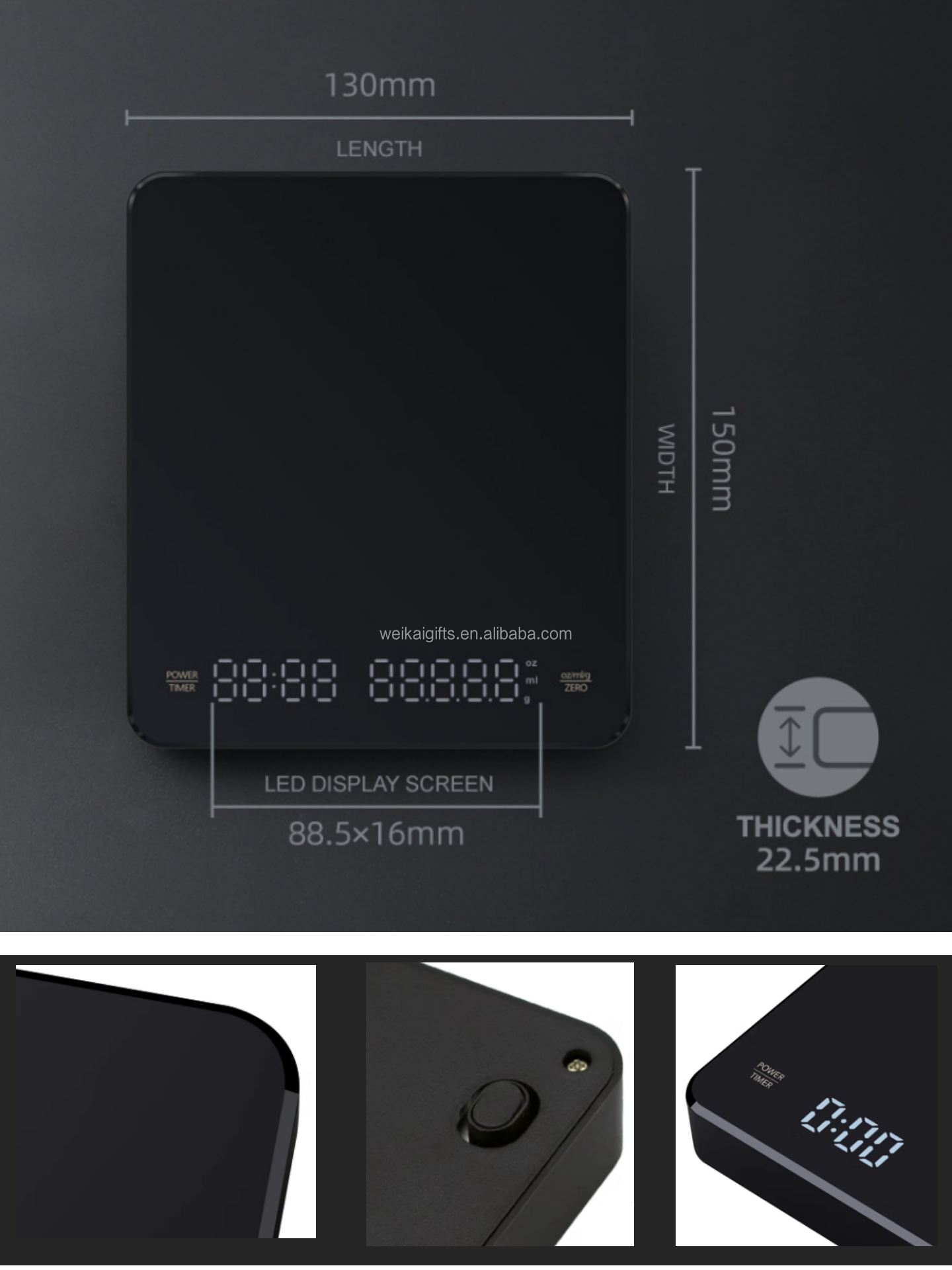Digital Coffee Scale with Timer Function 3kg Capacity LED Display USB Charge Electronic Weighing Balance High Precision