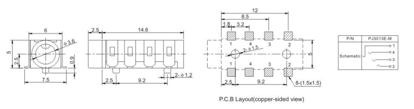 5 Pin 2.5mm 3.5 Headphone Jack For Computer