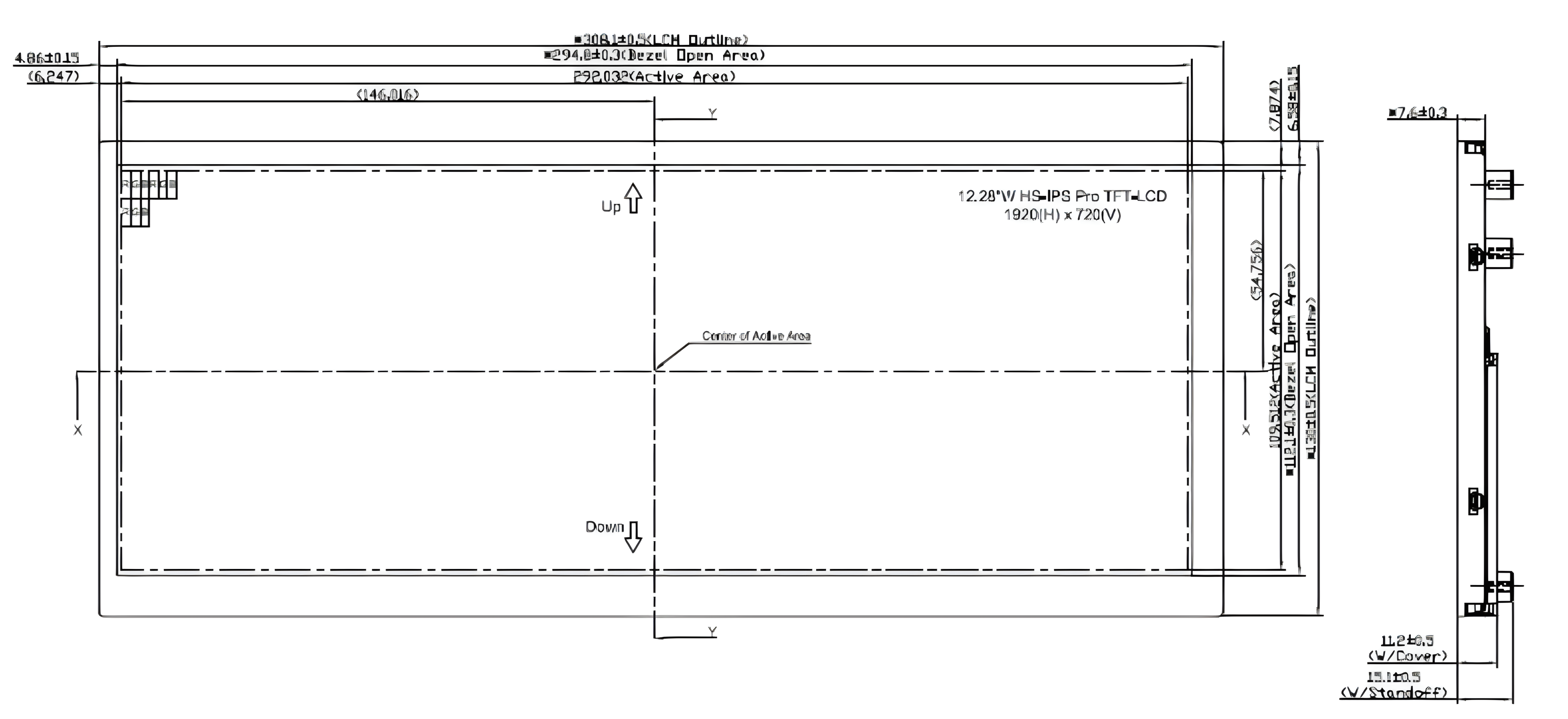 12.3 Inch Bar Type Automotive Capacitive Touchscreen TFT LCD Display 1920x720 Dots LVDS Interface
