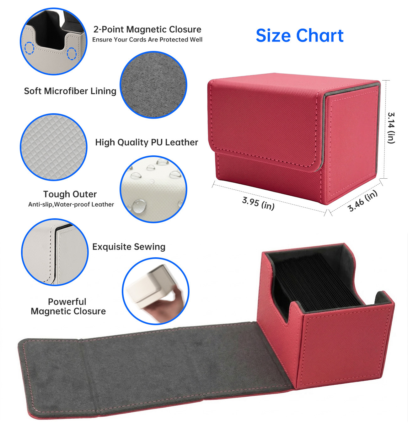 Rigid Luxury Trading Card Protector Soft Flannel Lining Leather Deck Case