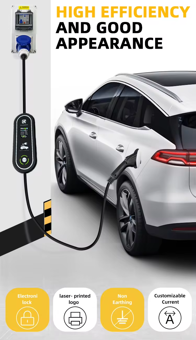 Fixed Current Portable EV Charger Type1 16A EV Charging Cable for Electric Car Color Screen 22OV AC Voltage CE Certificate