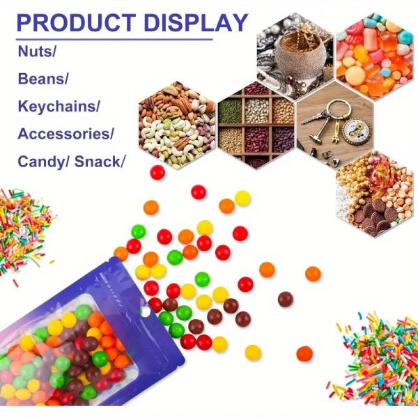 Custom Gravure Printing 3.5g Small Plastic Clear Silver Holographic Mylar Stand Style Reusable Food Packaging Zipper Pouch Bags