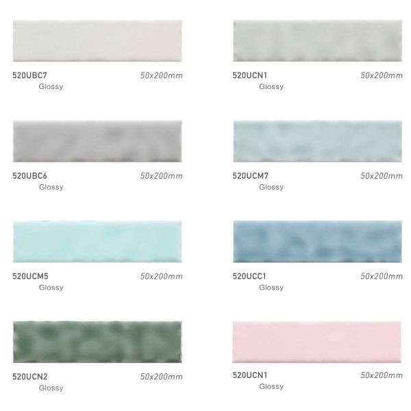 Herringbone Ceramic Wall Tile 50x200mm in Multiple Colors