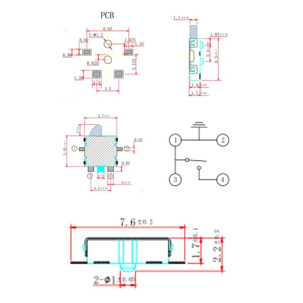 Long Travel SMT Micro Motion Detection Switch 50mA 12VDC