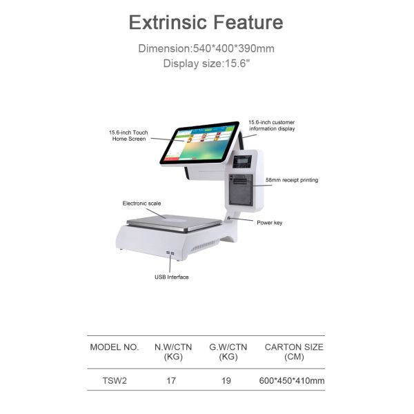 Capactive Touchscreen Digital POS Machine With Cash Drawer Custom