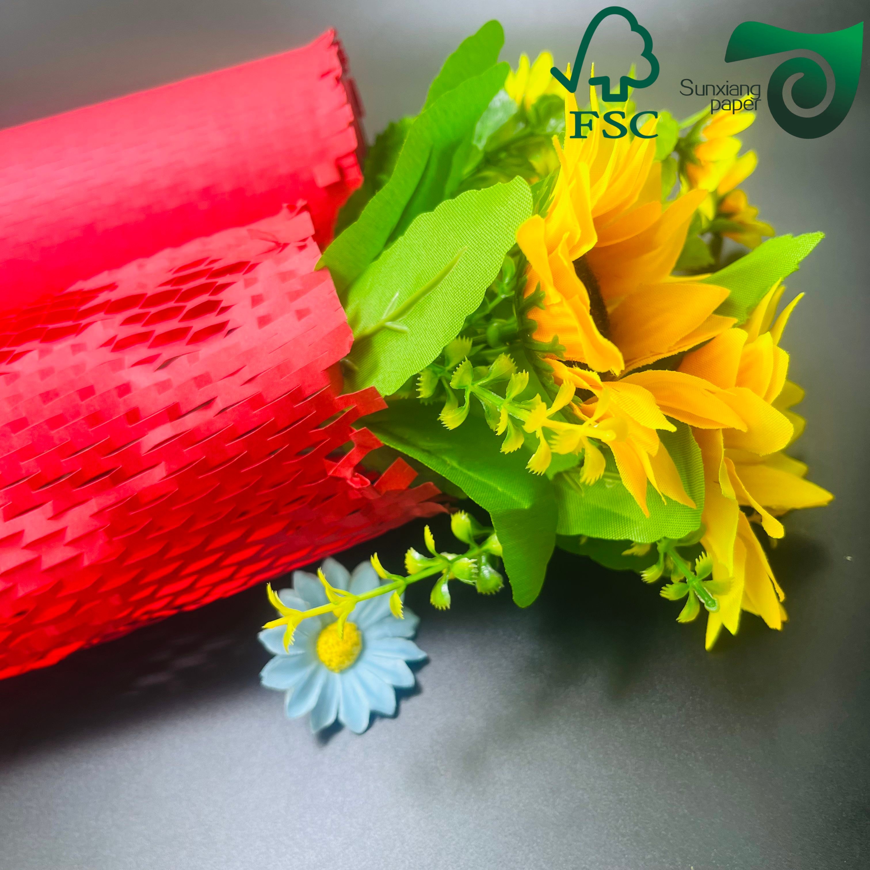 Close-up view of honeycomb paper texture and eco-friendly packaging application