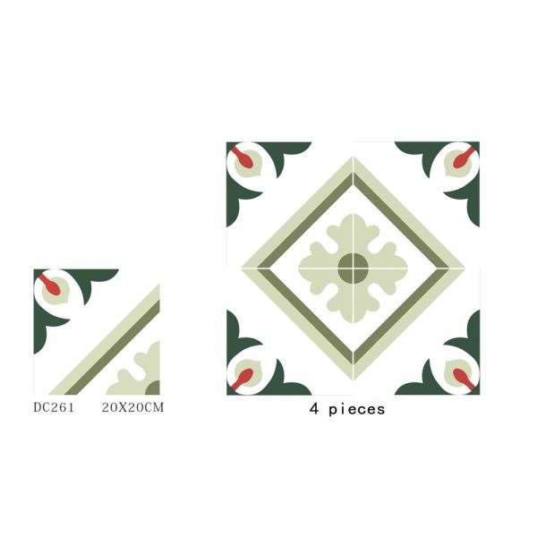 Green Red 20x20cm Ceramic Rustic Tile Non-Slip Indoor Floor