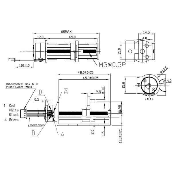 15mm 2 Phase 6V DC Micro Linear Screw Stepper Motor SM15-45L