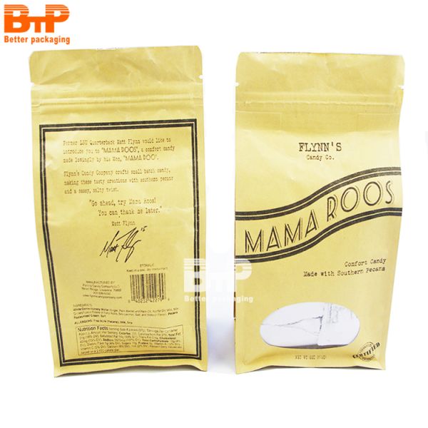 Clear Front Snack Nuts Beans Packaging Bags Multiple Sizes Classic Durable One Side Kraft Paper Zip Lock Stand Pouches for Food