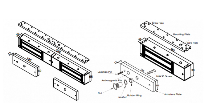 Access Control System electronic mag lock , 180KG Double Door fail secure magnetic lock