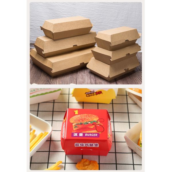 Customized Request Large Clamshell Hamburger Box for Takeaway and Paper Packaging
