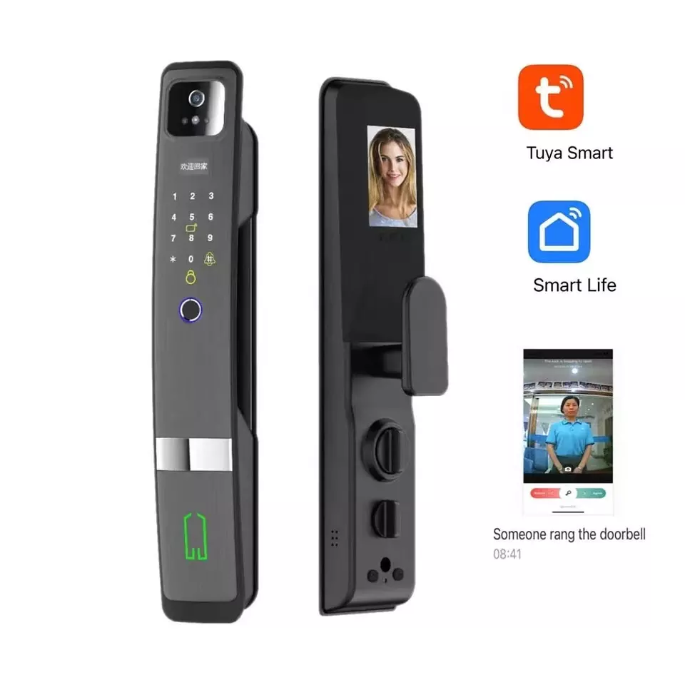 Grey 9 Languages Smart Face Lock Fingerprint Face Id Door Lock