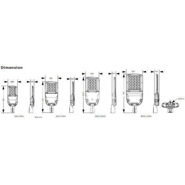 30W S3 LED Street Lamps with smart lighting IP66 160LPW 7 years guarantee