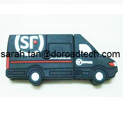 Customized Car Shaped PVC USB Flash Disk, 100% Original and New Memory Chip