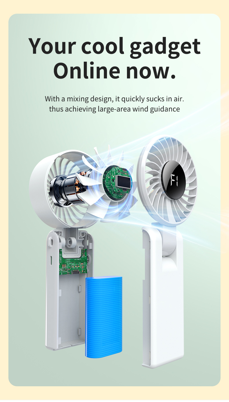 FUSMLI Portable Foldable Handheld Neck Fan Visual Digital Battery Display Stylish Color Combinations Effortless Cooling Anywhere