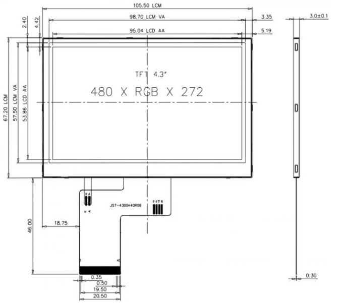 4.3 Inch All Viewing Angles 480x272 Pixel TFT LCD Display with IPS Technology and RGB Interface