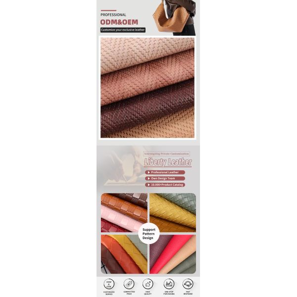 PVC Printed Woven Pattern Artificial Synthetic Leather for Bag Packing Box Sofa Chair Belt Faux Leather Fabric Materials