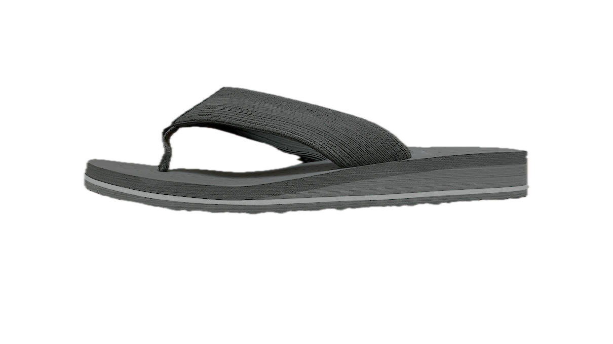 Close-up of flip flops showing anti-slip sole texture