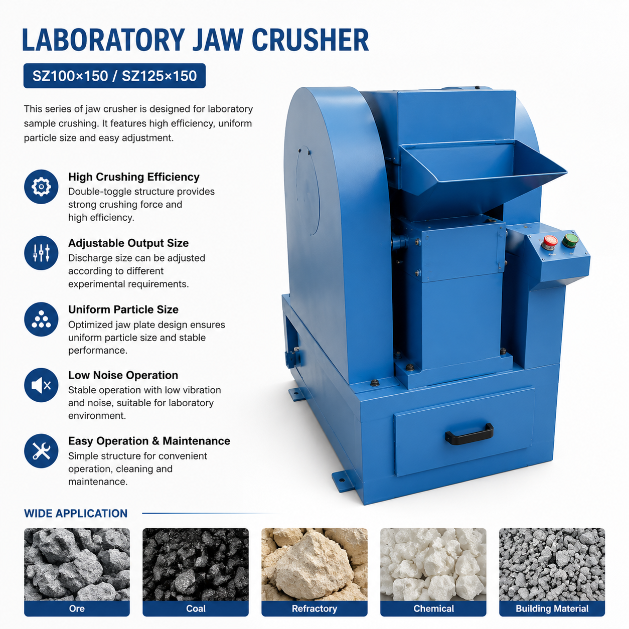 Y&X Laboratory Jaw Crusher technical details and components