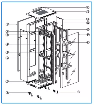 Heavy Duty Network Server Rack Cabinet Gray Dissambled Structure 19inch
