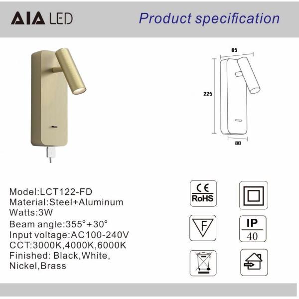 Adjustable cylinder bed reading wall lamp bedside light USB flexible headboard spot light for hotel villa project